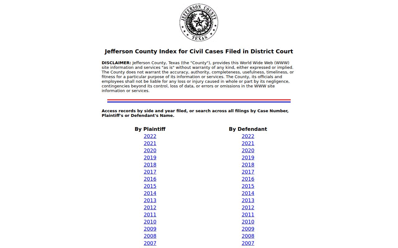 Jefferson residents directory District Clerk civil index