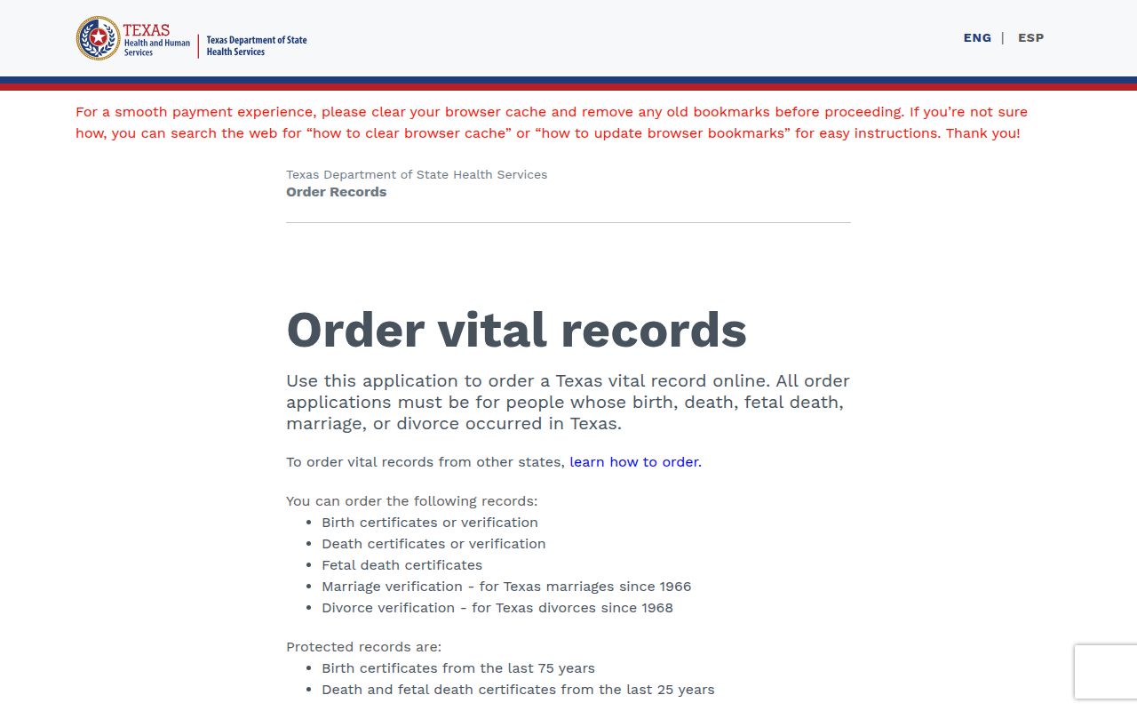 Jefferson residents directory Texas vital records ordering screen